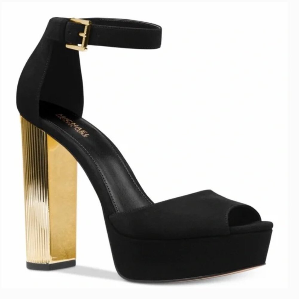 Michael Michael Kors Suede Black Gold Platform Sandal